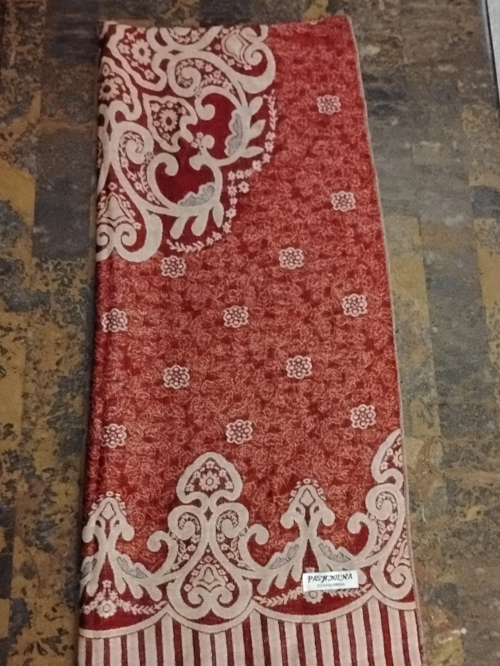 Pashmina Red and Cream Paisley-Accent Drapery Panel